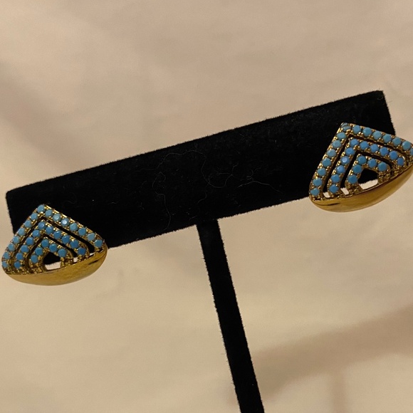Noir Gold & Light Blue Huggie Cuff Wide Mini Hoops - Picture 2 of 6